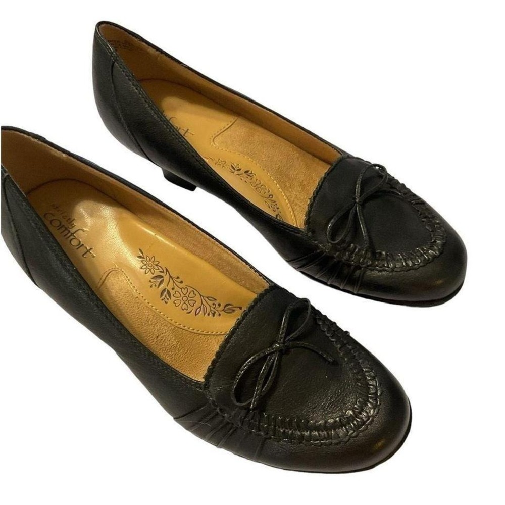 STRICTLY COMFORT black‎ leather kitty heels pumps size 9